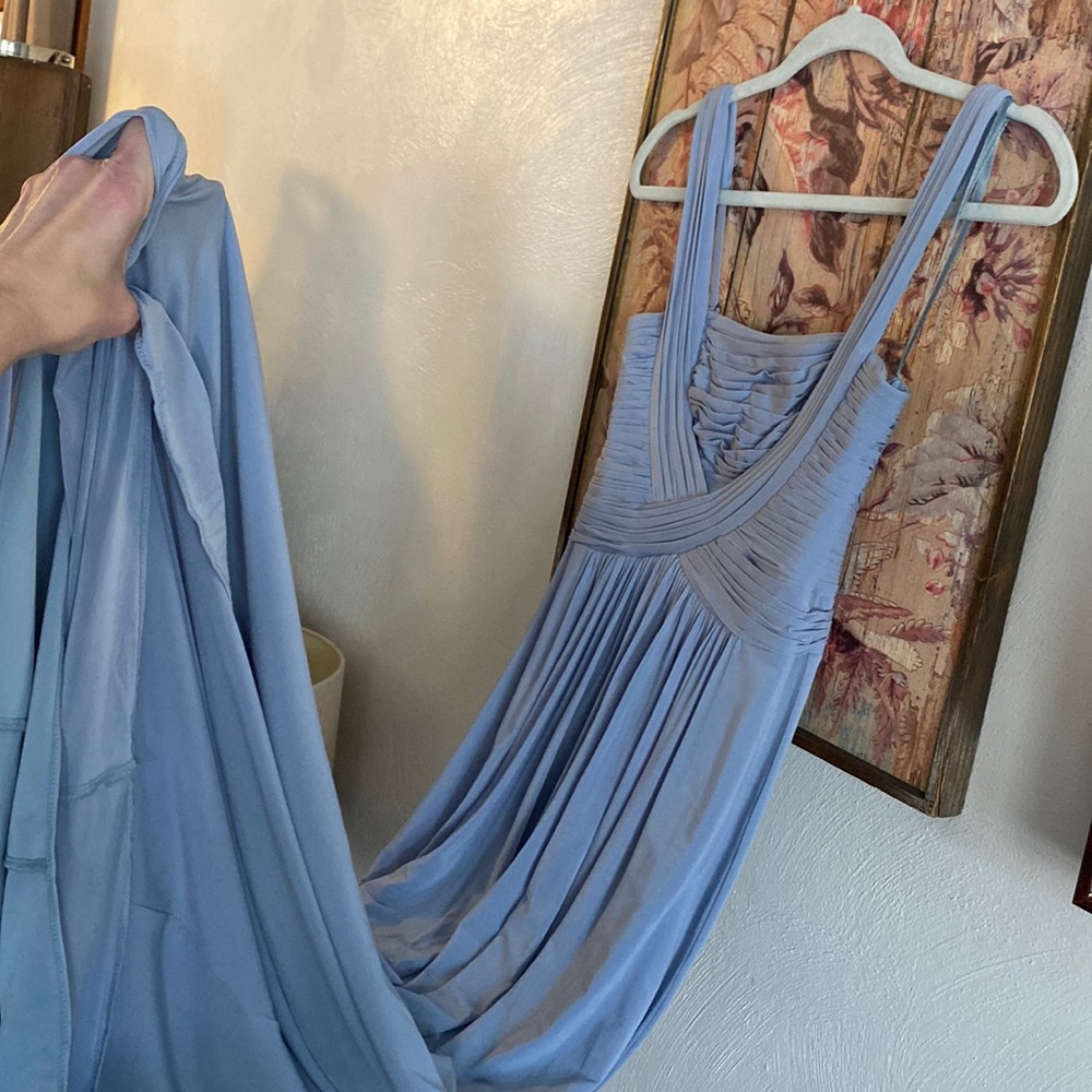BCBGMAXAZRIA GOWN BLUE FULL LENGTH GOWN DRESS LIGHT BLUE STRETCH BOHO ETHEREAL 4 - Picture 4 of 17